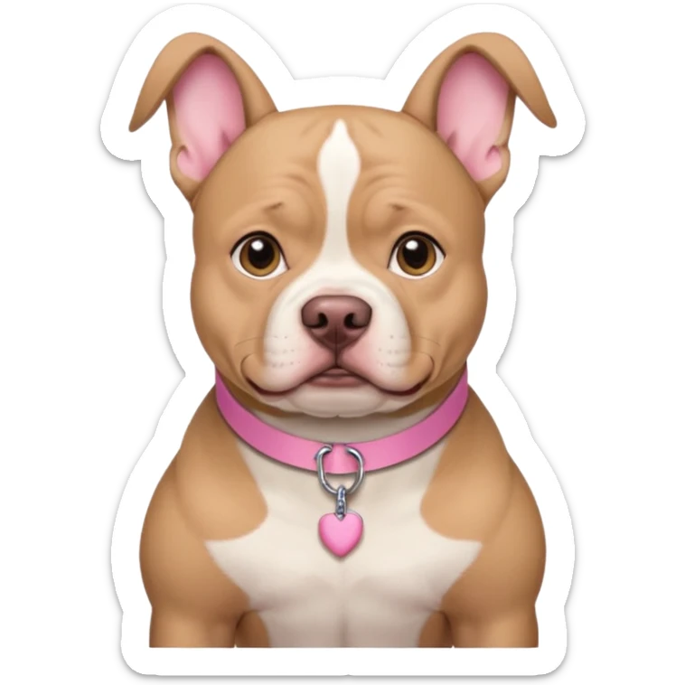 Tan with white chest XL American bully with cropped ears and pink collar sticker
