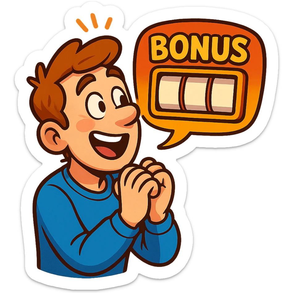 a person eagerly waiting for a bonus slot, anticipation, hopeful expression, cartoon style, vibrant colors sticker