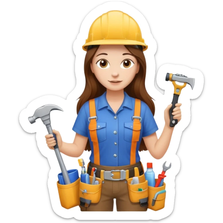 beautiful girl with long brown hair constructing new bathroom area with new shower and amenities  sticker