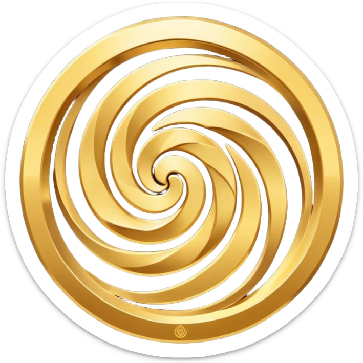 A smooth circular swirl of gold energy lines wrapping around the AYNI Gold logo at the center. Flat vector look, clean edges, and the phrase “AYNI Gold” subtly embedded in the swirl pattern. sticker