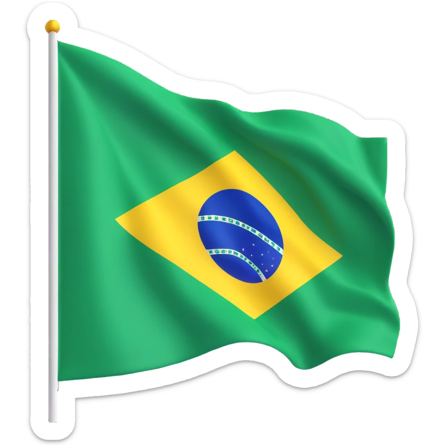 the Brazilian flag in motion, realistic folds, 3D emoji style sticker