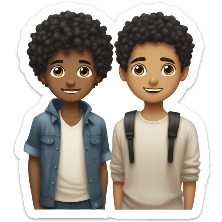 a mulatto boy with small curly black hair and black eyes with beautiful eyelashes who falls in love with a light-haired boy with small wavy hair sticker