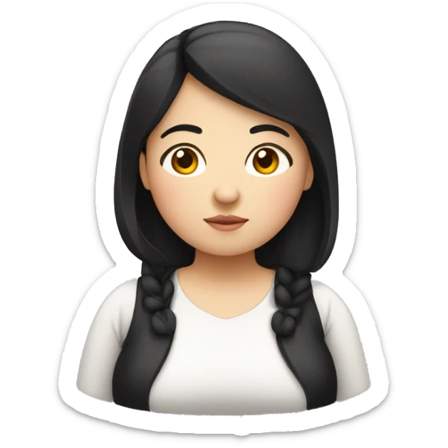 little overweight asian woman with black  hair, make emoji from shoulders, use one photo  sticker