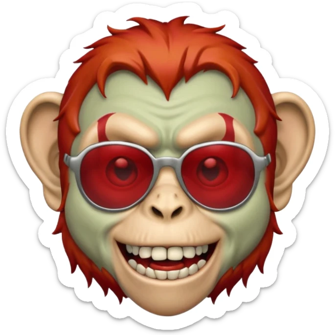 Zombie monkey with sun glasses and red hair and joker nose hungry  sticker