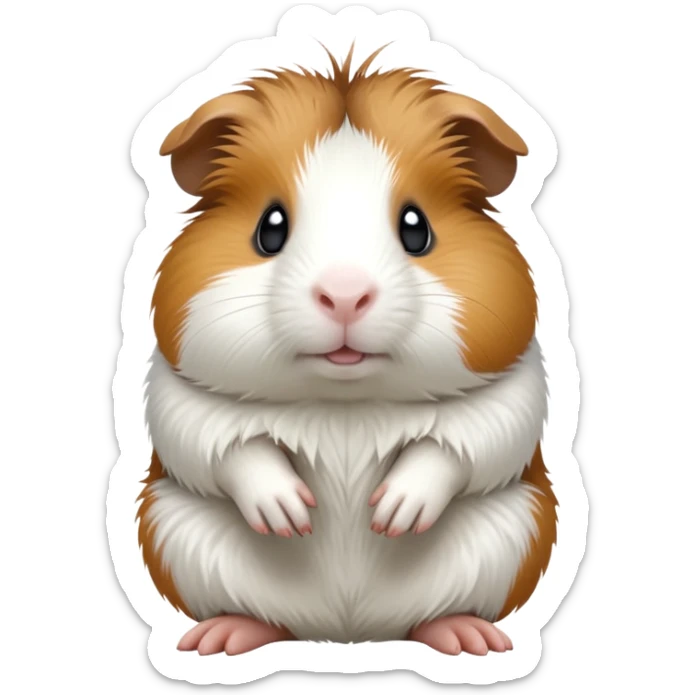 cinematic-[guinea pig]-realistic-full-body-sitting-emoji,-tiny-paws-tucked-close,-head-tilted-dramatically,-fluffy-[solid white]-fur,-simplified-yet-realistic-focused-features,-highly-detailed,-glowing-with-an-almost-sarcastic-glow sticker