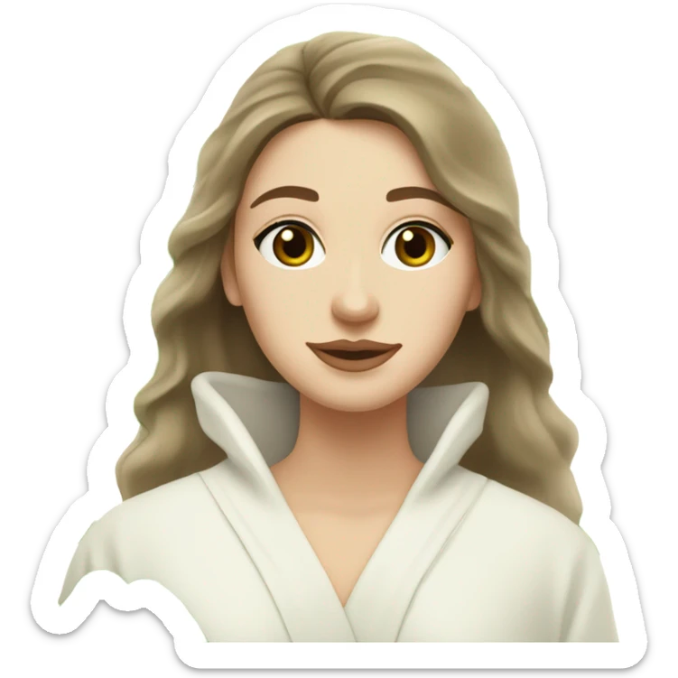 White girl with Brown hair and blue eyes wears a Green clay colored skincare textured mask and puts on cucumbers around her eyes while She relaxes in her white Robe sticker