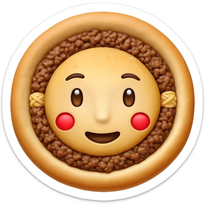top view of golden dough meat esfirra with visible ground beef filling, emoji style sticker