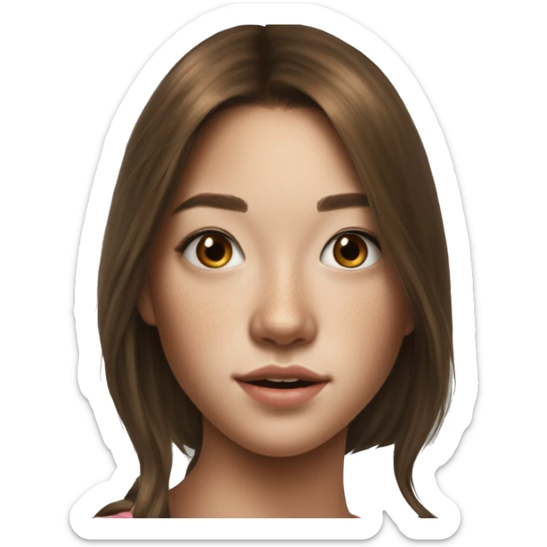 Megan Nakata long brown hair teenager, freckles, hyperreal, photoreal portrait sticker