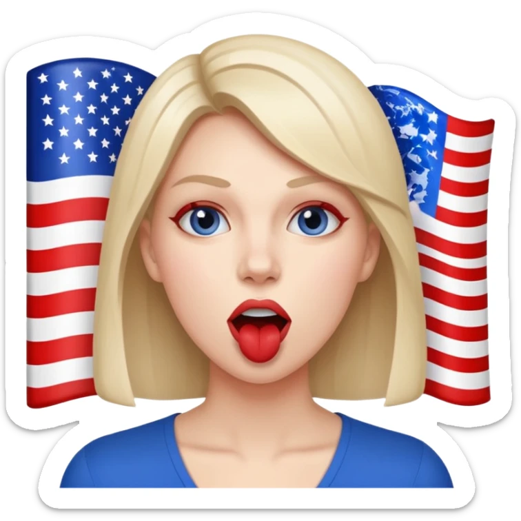 a woman is talking and the English and American flags are coming out of her mouth sticker