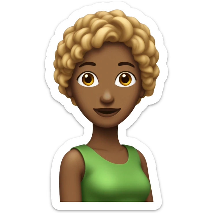 crea un avatar de una mujer de pelo castaño claro largo un poco ondulado cojos verdes y pecas  sticker