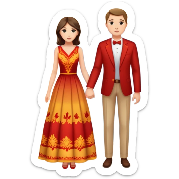 Elegant girl with a beautiful dress and man together in Montenegro sunset holding hands  sticker