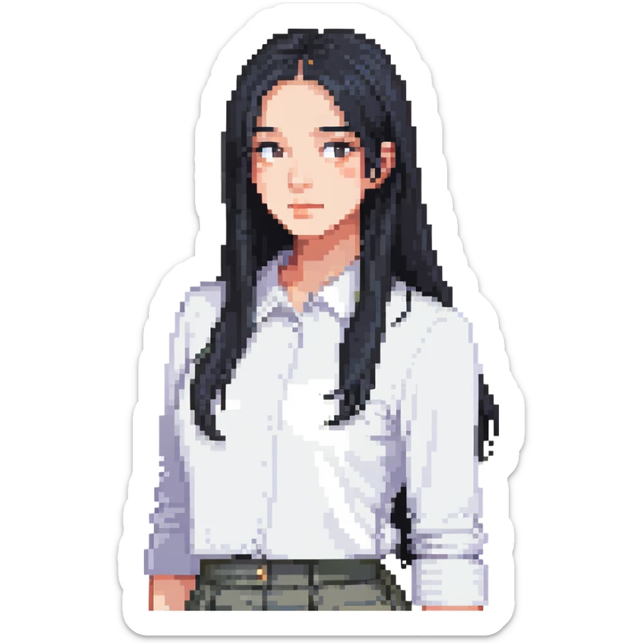 portrait of a pretty girl with straight black hair sticker