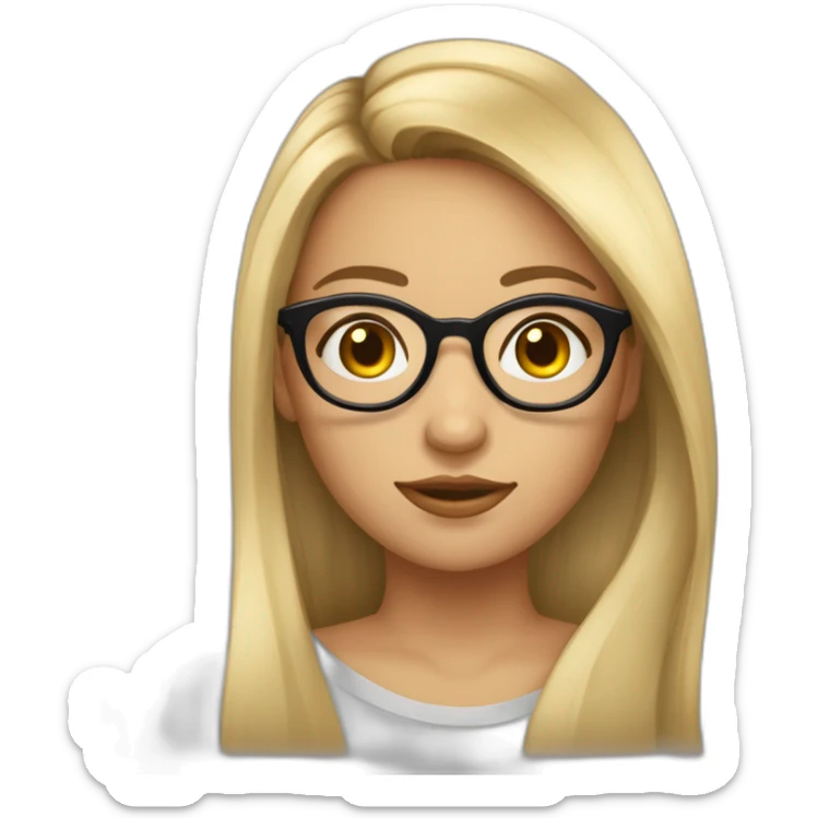 une fille avec de long cheveux noir lisse , et avec des lunette (en forme de carrer un peu déformé) assez grosse comparer a ça tête ,avec la couleur des yeux verts , et la peau assez clair sticker