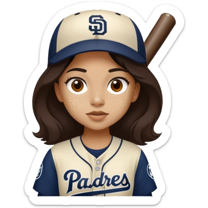 light skin girl with dark hair and freckles in a san diego padres baseball uniform  sticker