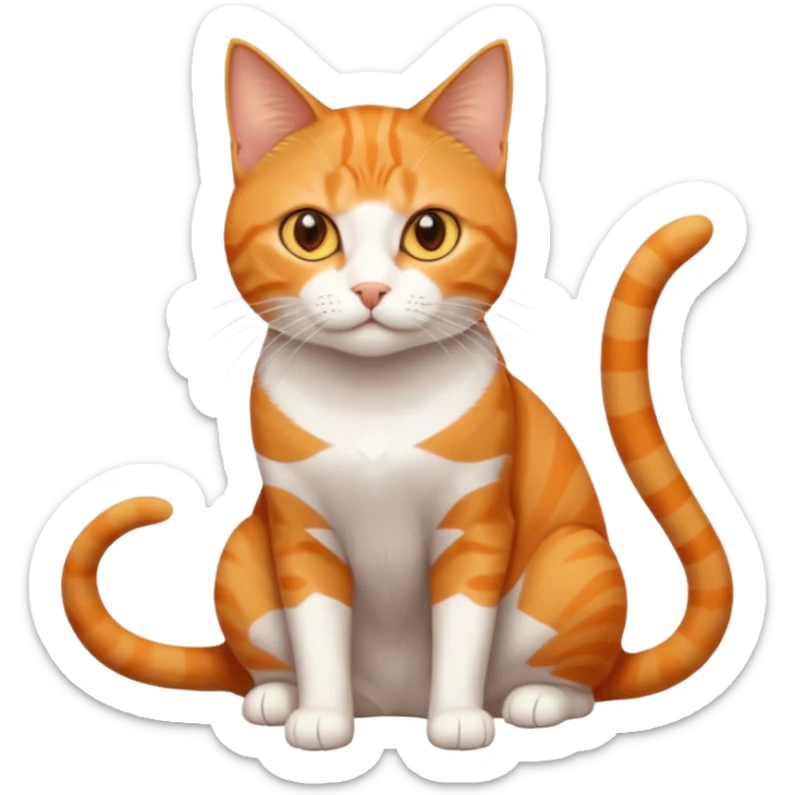 full body orange domestic shorthair slim cat with yellow/orange eyes and a white triangle pattern on his face playing sticker