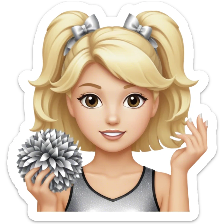 Cheerleader with blonde hair down holding Pom Pom’s wearing all silver and glitter sticker
