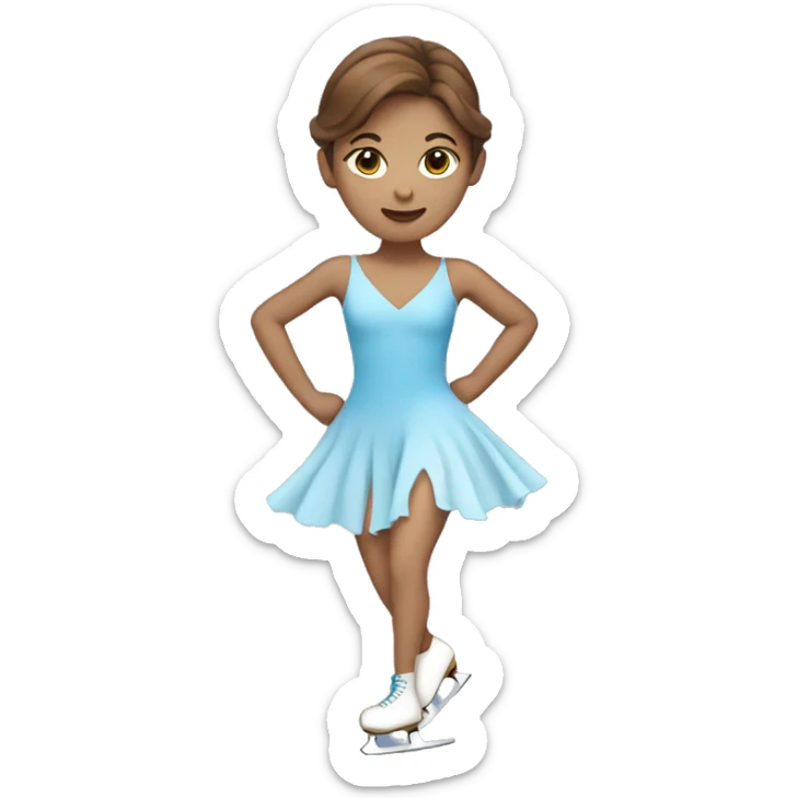 Ice skater, skating wearing a blue dress with brown hair sticker