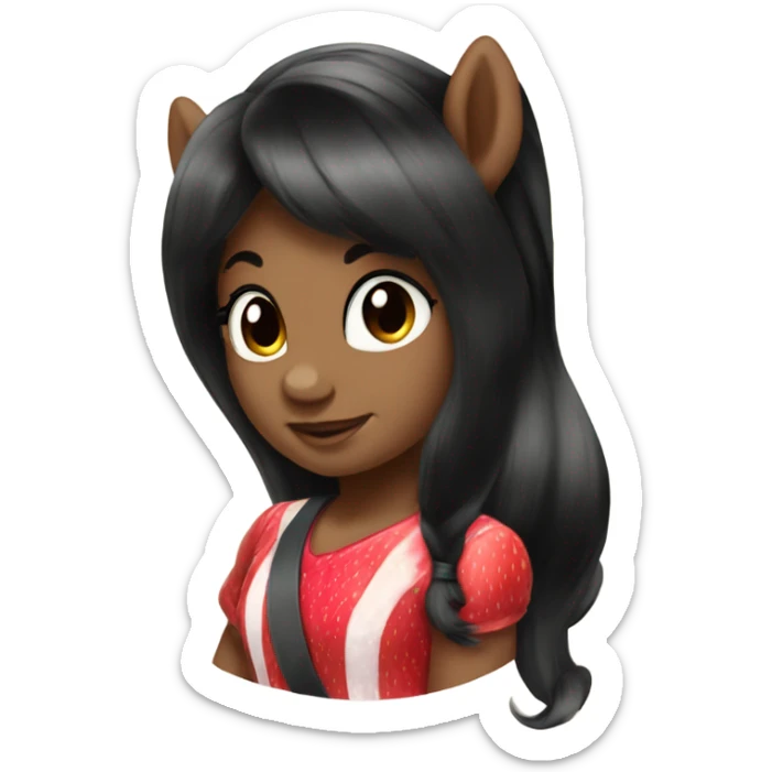 A girl Pony like “my little pony” ones, brown colored, with a big black hair and a strawberry as their sign  sticker