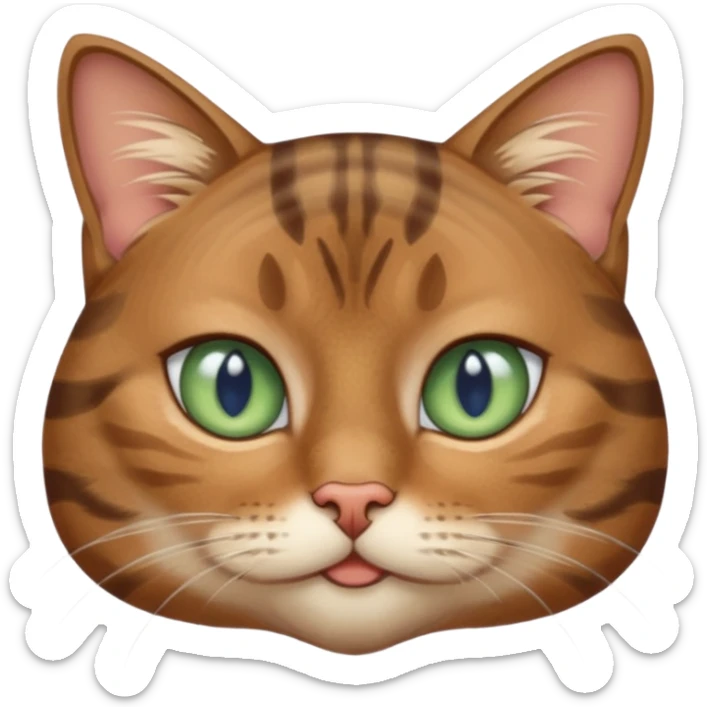 Female brown tabby cat with eyes that are sage green around the outside and blue on the inside and is a little more chunky than most cats she’s very sassy  sticker
