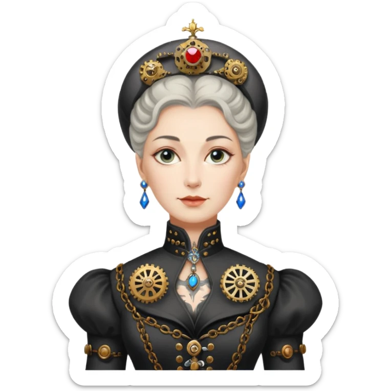 realistic cinematic Russian Empress Catherine the Great depicted with steam punk Victorian-style body tattoos sticker