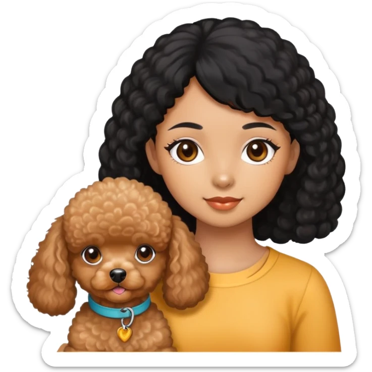 Girl black hair brown skin and apricot toy poodle sticker
