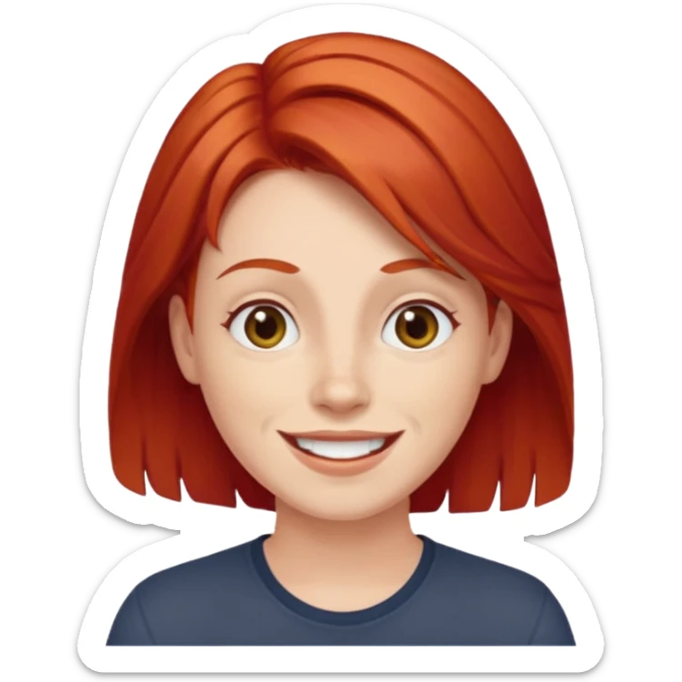 emoji of a 30-year-old person with red hair and a happy expression sticker