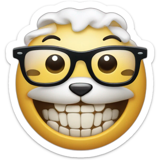 Itello avec Des dents de lapins, un appareil dentaire et des lunettes qui lève le doigt sticker