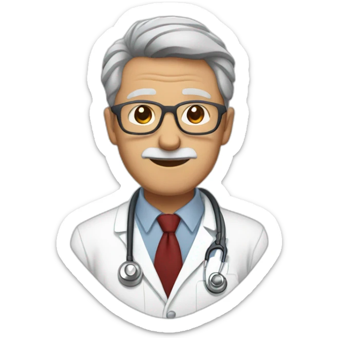 DOCTOR WITH WRINKLES, MAN, FULL GREY BEARS, GREY AND WHITE SHORT HAIR, DARK RED GLASSES sticker