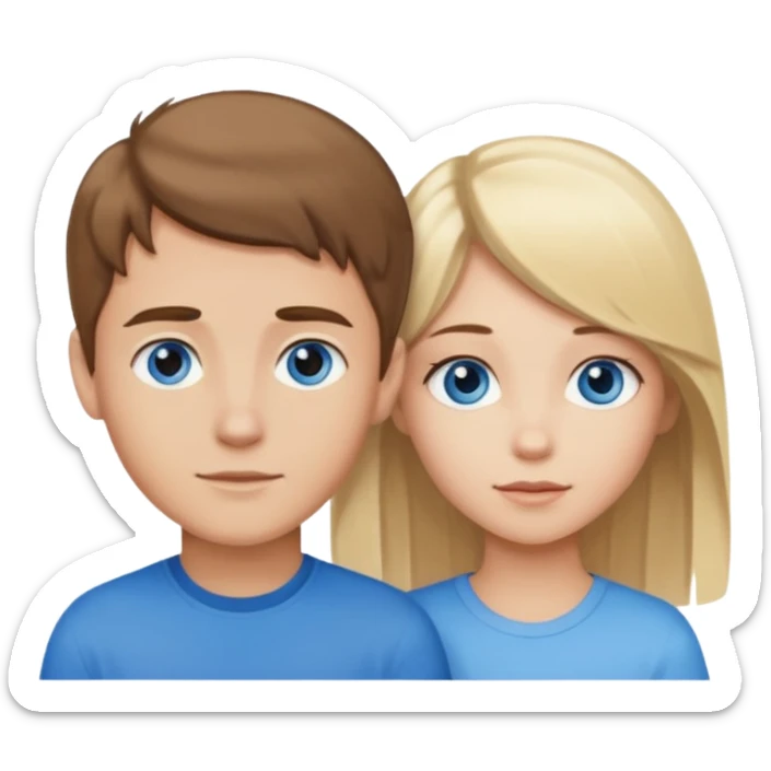 brown haired blue eyed boy next to a blonde haired blue eyed girl  sticker