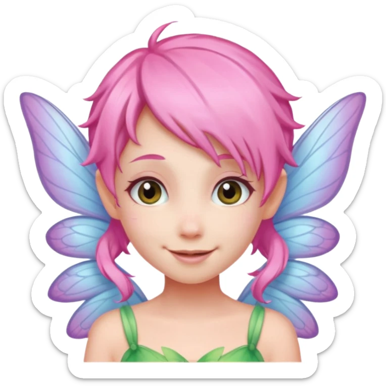 A tiny pastel fairy with pink  hair with glowing wings and a sweet smile  sticker