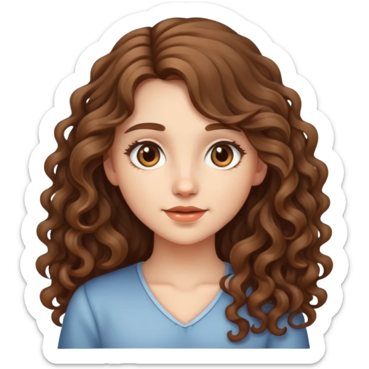 Emoji of a light brunette girl with long curly brown hair sticker