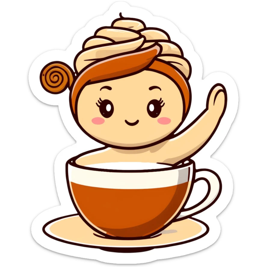 Cute ballerina dancing on top of a cappuccino cup, with cream and cinnamon swirls sticker