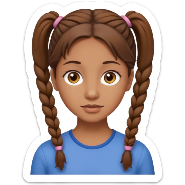 Tan skinned woman with brown hair in pigtails and hazel colored eyes. sticker