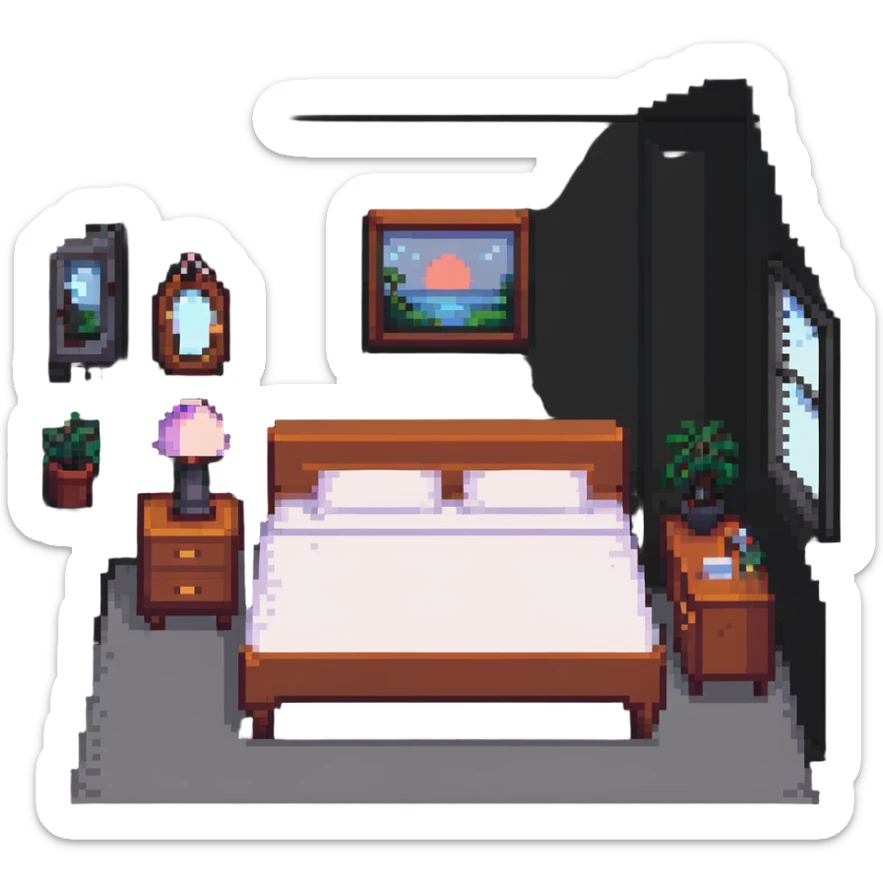 aesthetic bedroom with twinkly fairy lights and green vines growing on the walls sticker