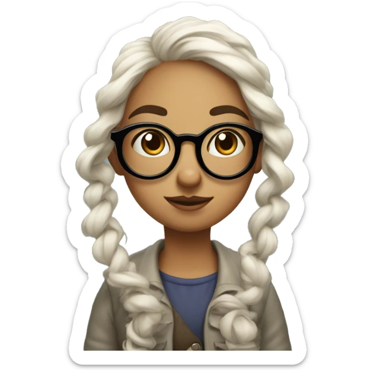 a nerd girl with big swirly glasses pushing them up to their nose sticker