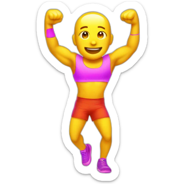 Fit, playful emoji-man with vivid neon glow, exuding a cheerful aura, and strong, lively posture.”  sticker