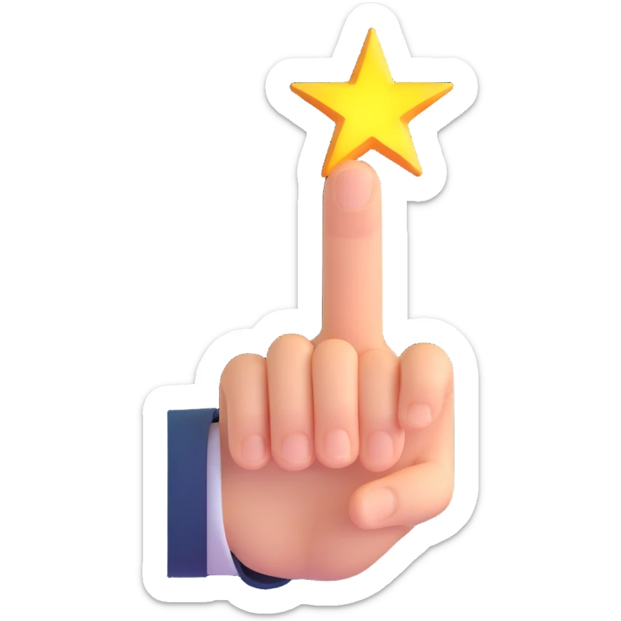 magical finger pointing outward with a glowing star or beam of light at the fingertip, no text sticker
