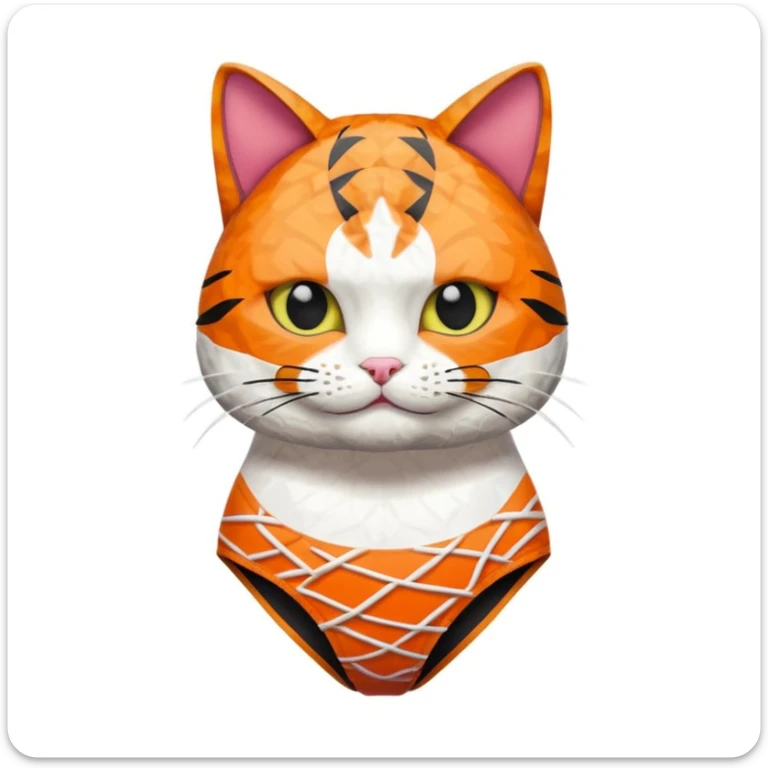 cat wearing a one piece swimsuit made only out of sushi pieces sticker
