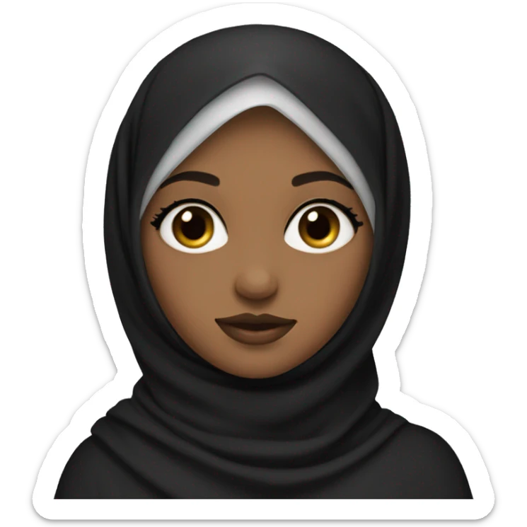 a girl wearing hijab and has eyelashes and makeup on and had black clothes sticker