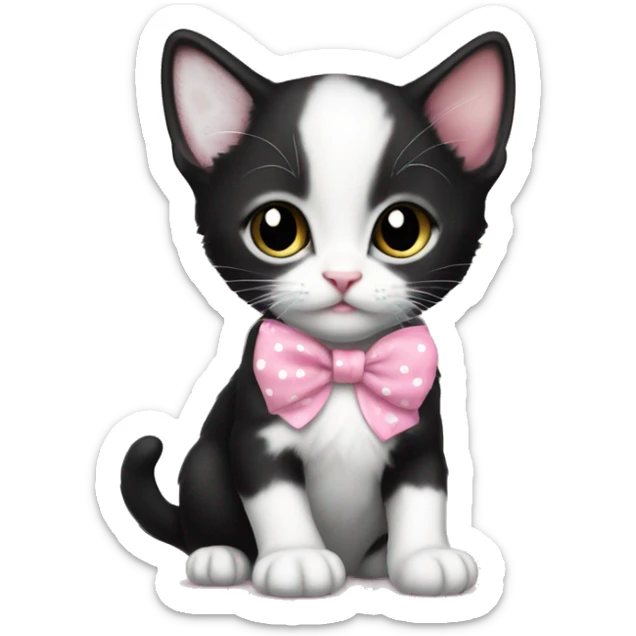 Baby Full body Tuxedo kitten with a pink polka dot ribbon Hazel eyes sticker