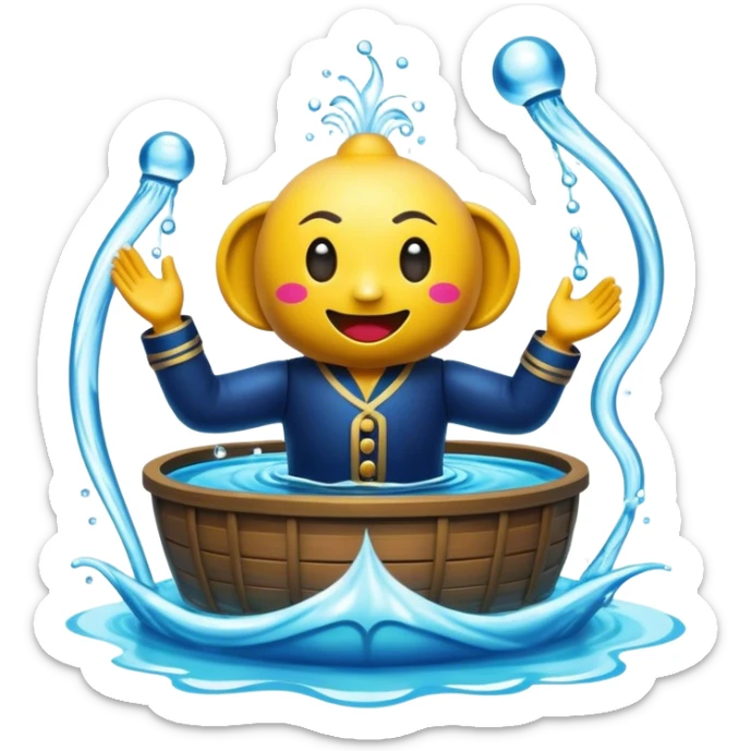 Cinematic Realistic Water Puppetry Pop Culture Emoji, depicted as a whimsical scene of traditional water puppetry rendered with dynamic textures and playful lighting. sticker