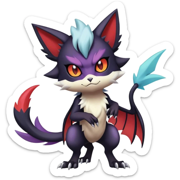Edgy Cool Kawaii Litten-Noivern-Noibat-Absol-Pokémon Full Body sticker
