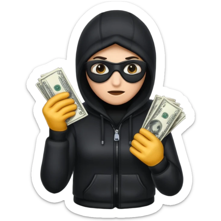 Robber with money na mão direita com uma blusa de frio preta  sticker