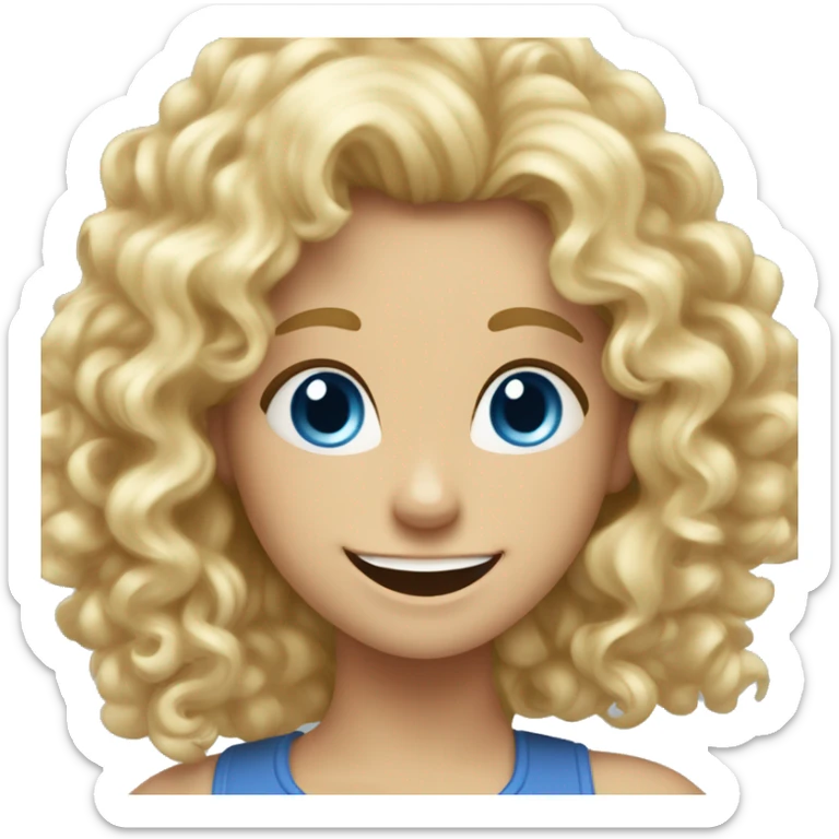 Curly blonde haired girls with blue eyes and a big smile with thumbs up sticker