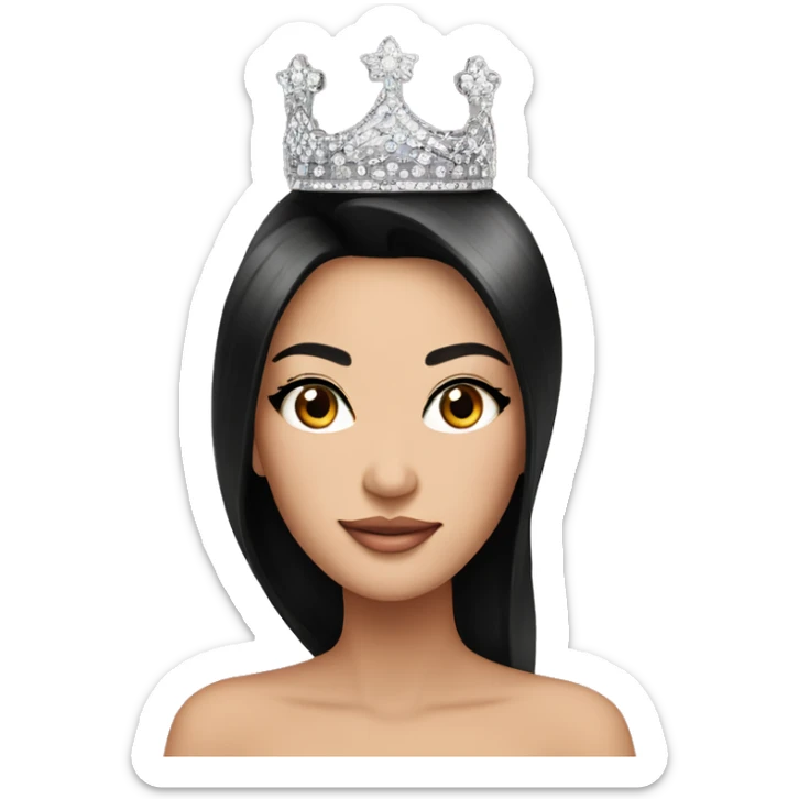 Miss universe south east Asian with long straight black hair with a crown sticker