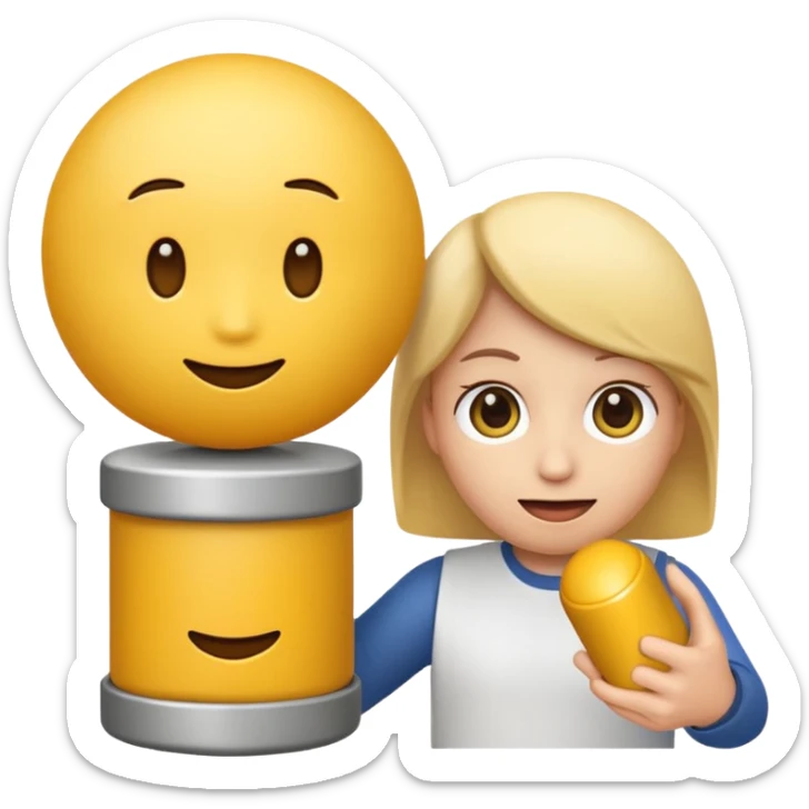 A emoji holding a cylindrical object with 2 spheres at the base of it sticker