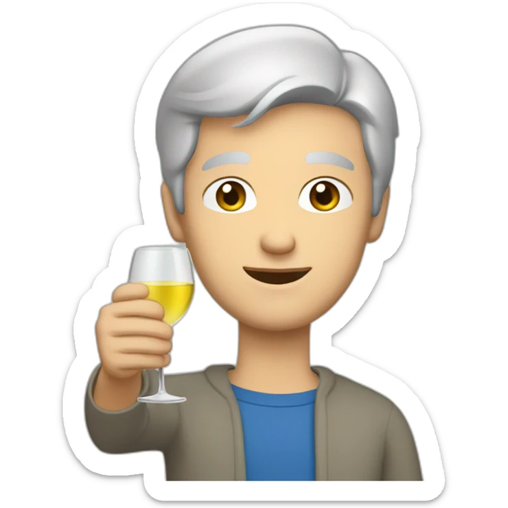 a caucasian man with blue eyes and short grey hair, toasting with a glass of white wine sticker