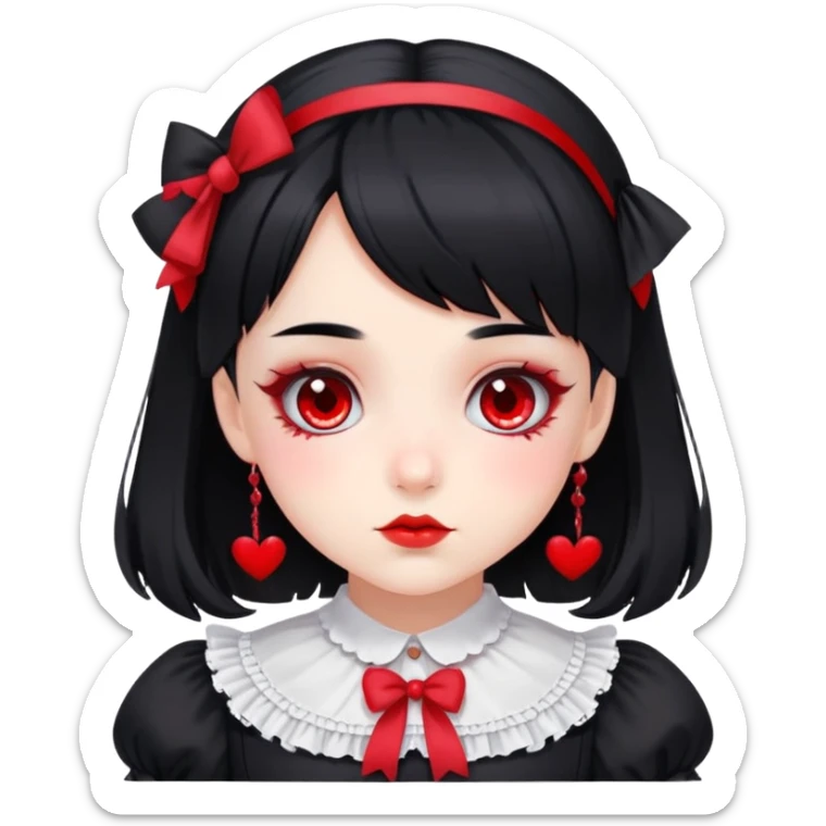 girl in black Lolita dress with black hair and red tips sticker