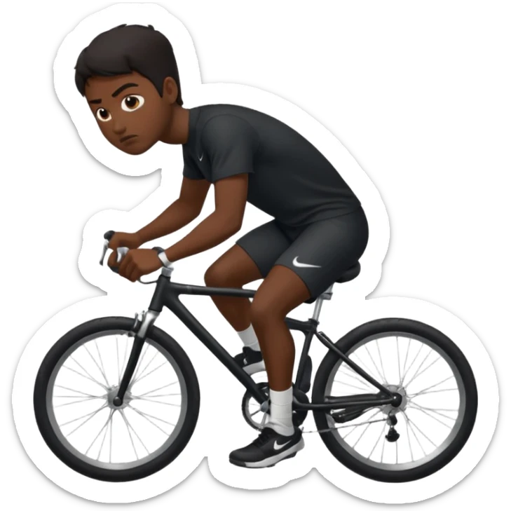 Muscle man with dark hair and darker skin , wearing black shirt nike, riding on bike going to fall down sticker
