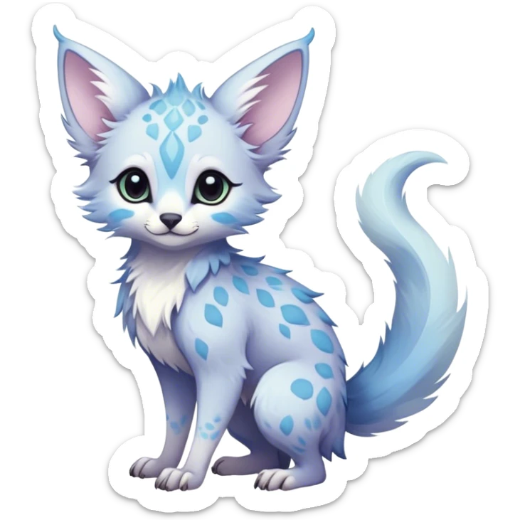 Feral Rare Fantasy ethereal cute pastel Vernid-Trico-species by LiLaiRa, random markings, tufted tail, tufted ears, full body sticker